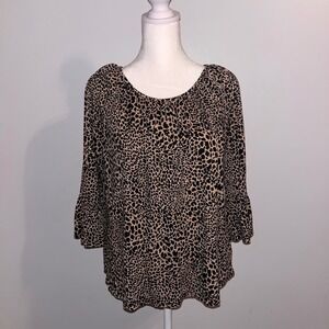 Michael Kors Animal Print Blouse Bell‎ Sleeve Top Lightweight Size M